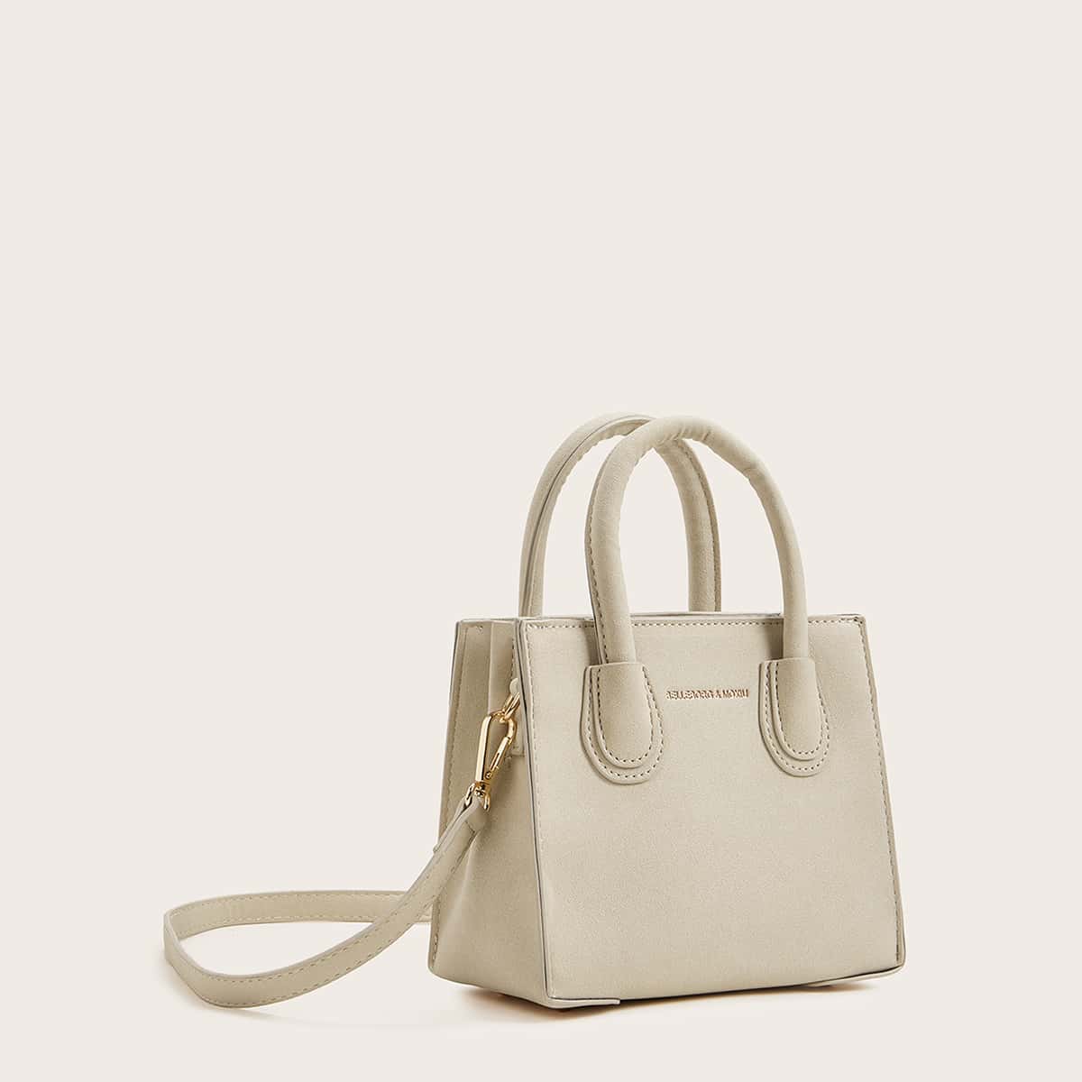 

Minimalist Satchel Bag With Double Handle, Beige