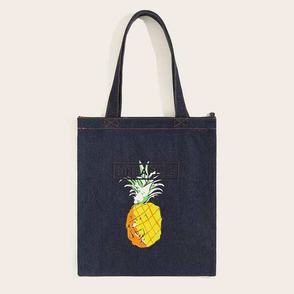 

Pineapple Graphic Denim Book Bag, Navy