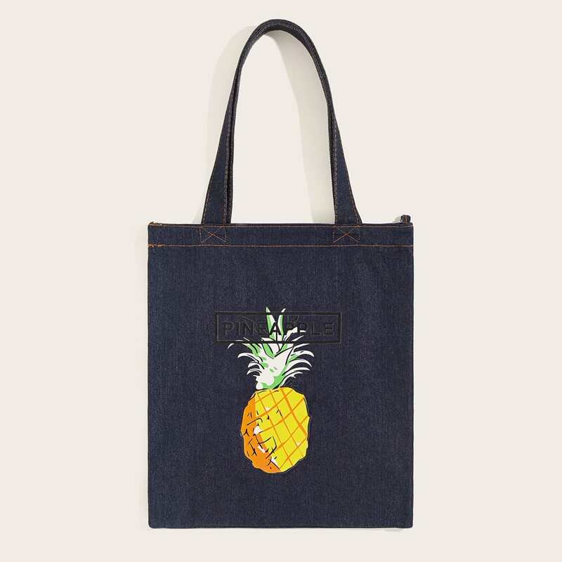

Pineapple Graphic Denim Book Bag, Navy