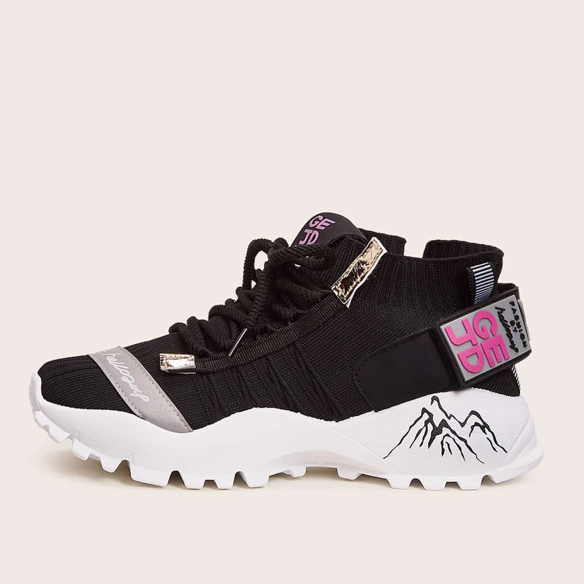 

Guys Lace-up Front Knit Chunky Sneakers, Black