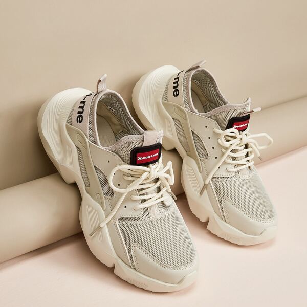 Men Lace-up Front Mesh Panel Chunky Sneakers