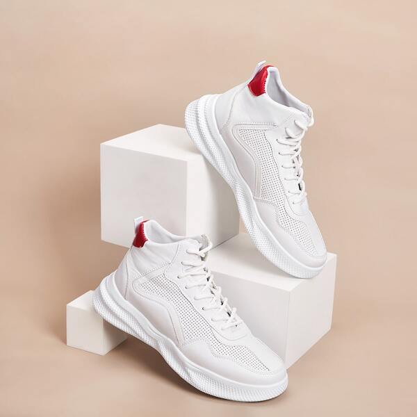 

Men Lace-up Front Perforated Chunky Sneakers, White