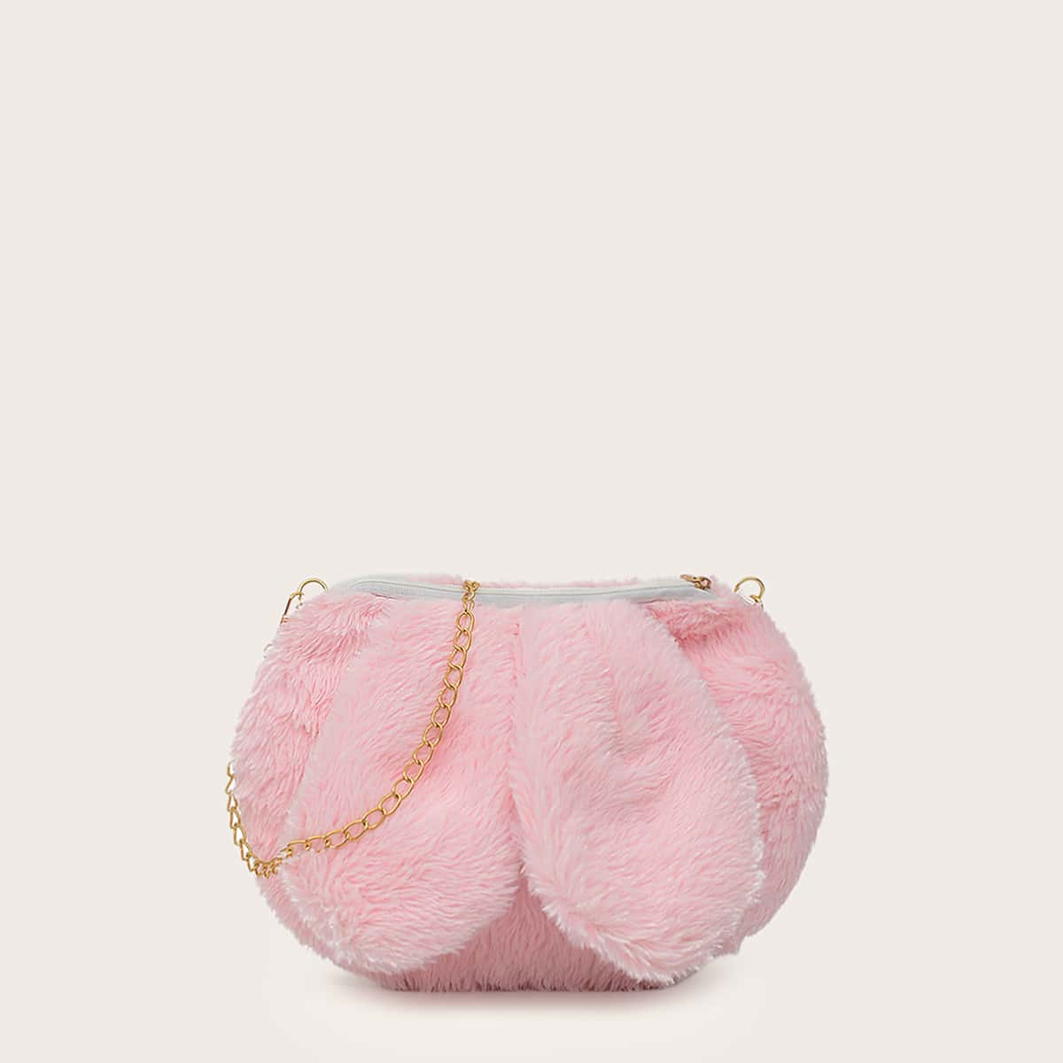 

Rabbit Ear Design Fluffy Chain Bag, Pink