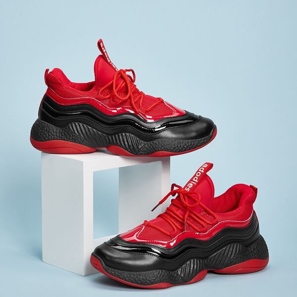 

Men Color Block Lace-up Front Chunky Sneakers, Red