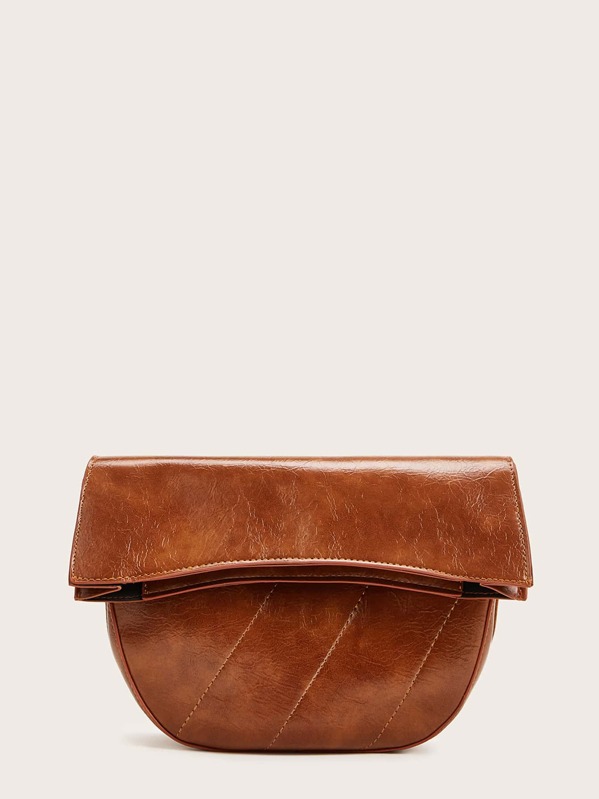 

Stitch Detail Flap Crossbody Bag, Brown