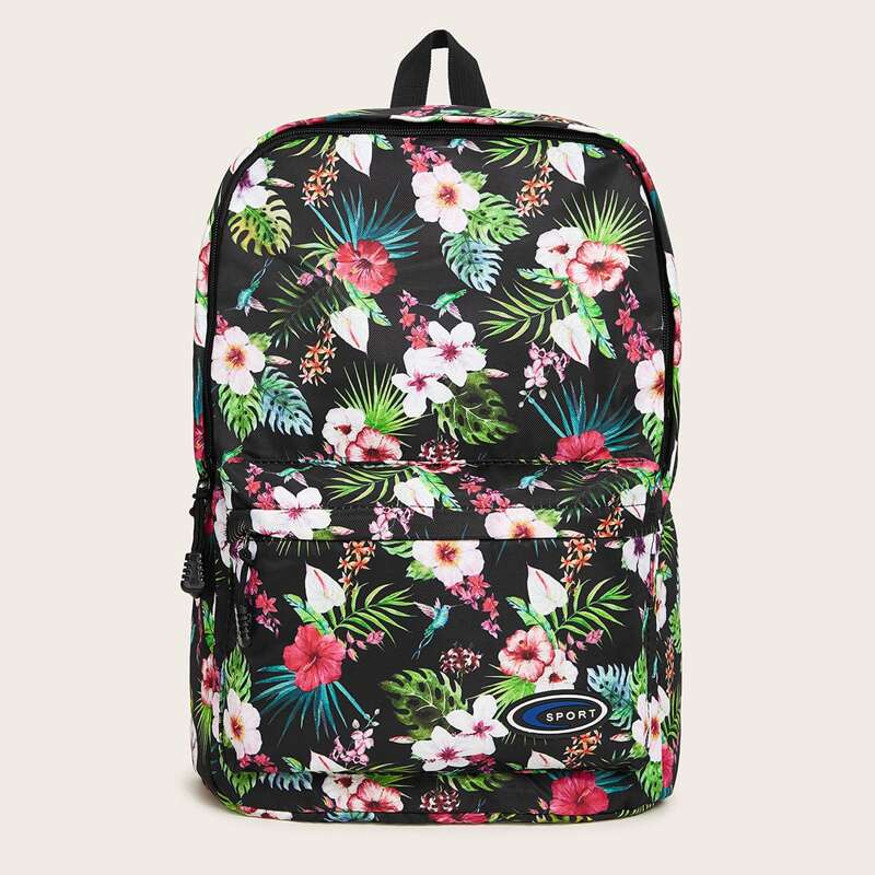 

Floral Graphic Pocket Front Backpack, Multicolor