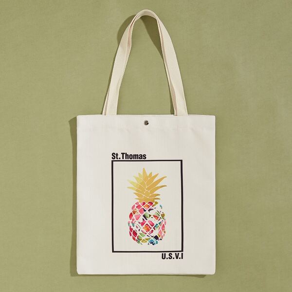 

Pineapple Graphic Canvas Book Bag, White