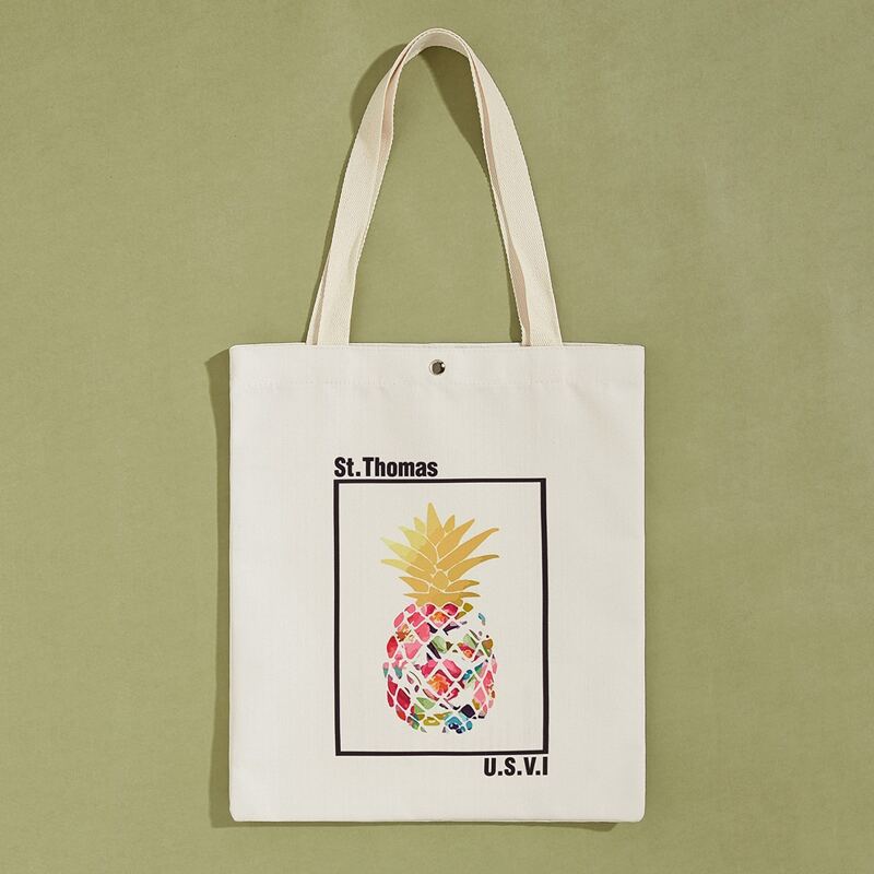 

Pineapple Graphic Canvas Book Bag, White