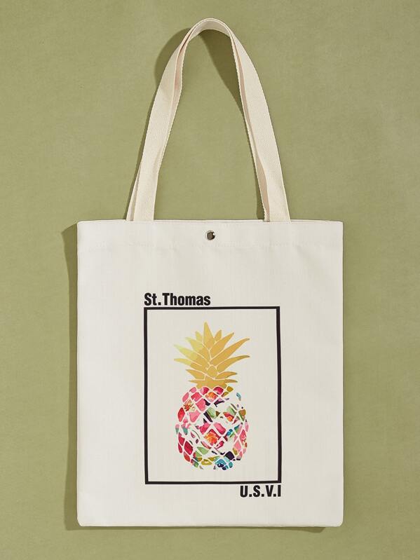 

Pineapple Graphic Canvas Book Bag, White