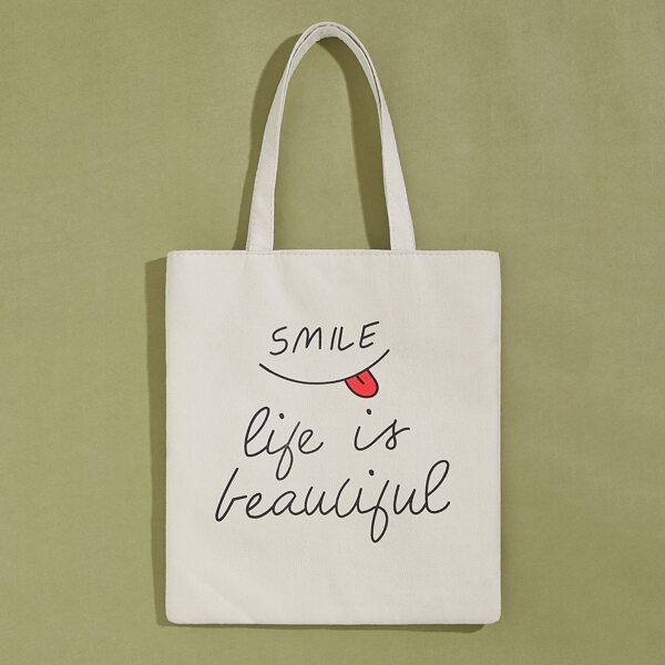 

Slogan Graphic Book Bag, White