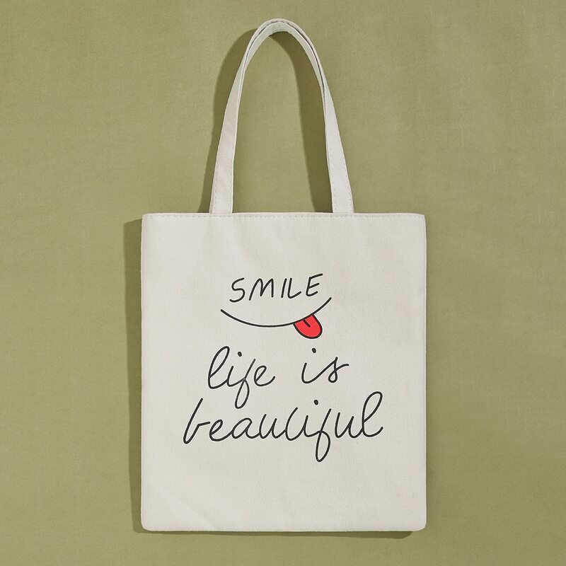 

Slogan Graphic Book Bag, White
