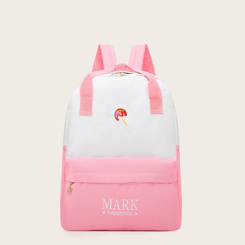 

Color Block Letter Embroidered Backpack, Multicolor