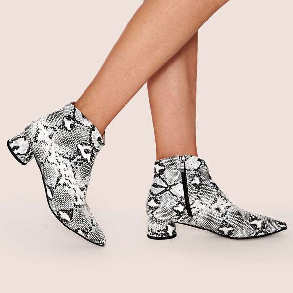 

Snakeskin Print Side Zip Chunky Boots, Multicolor