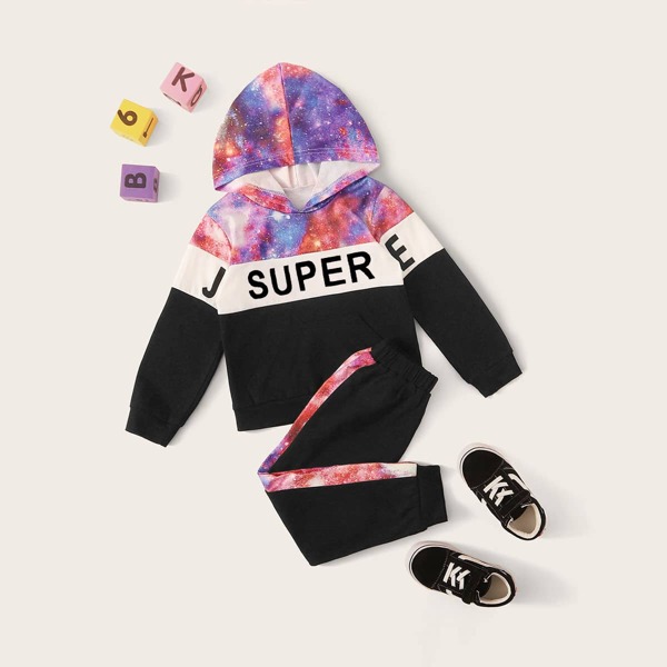 

Toddler Boys Cut And Sew Galaxy Print Hoodie With Sweatpants, Multicolor