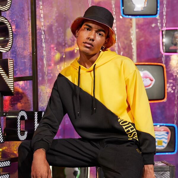 

Men Two Tone Letter Print Hoodie, Multicolor