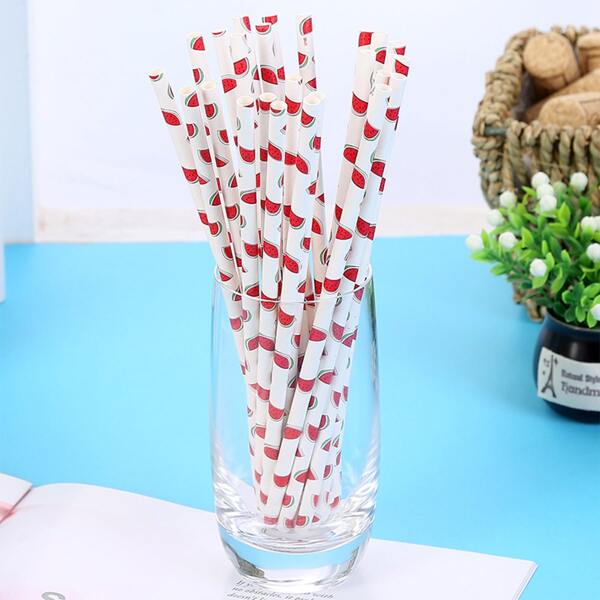 

25pcs Watermelon Print Straw, Multicolor