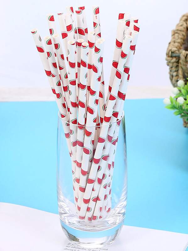 

25pcs Watermelon Print Straw, Multicolor