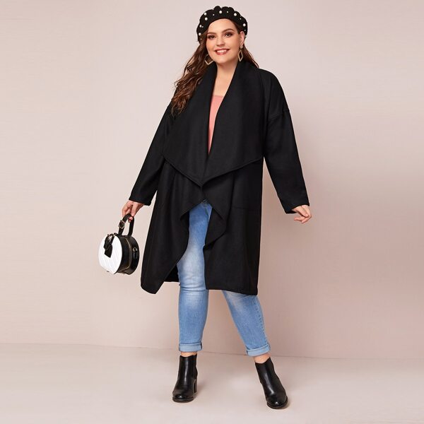 

Plus Waterfall Collar Pocket Side Belted Coat, Black
