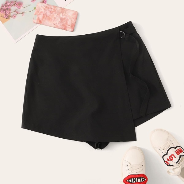 

Plus Zip Back Tie Side Skort, Black