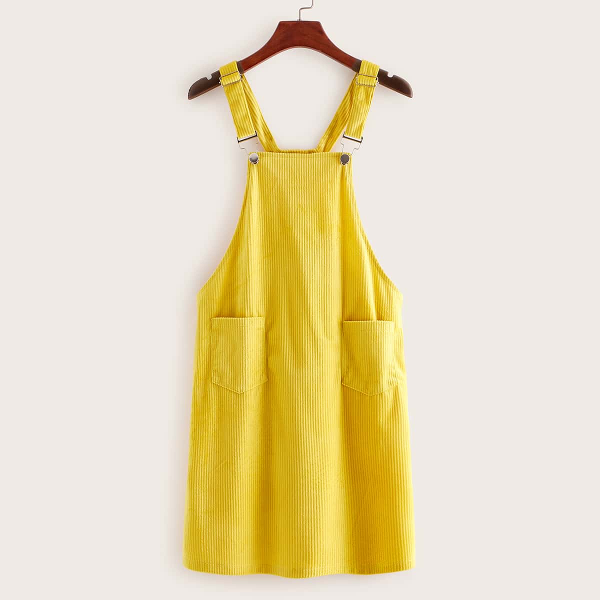 

Solid Dual Pocket Corduroy Pinafore Dress, Yellow