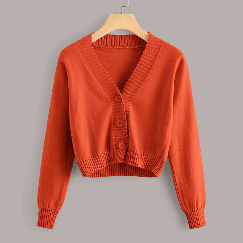 

Solid Button Through Crop Cardigan, Orange bright