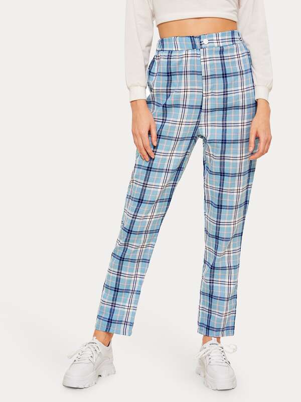 green plaid high waisted pants