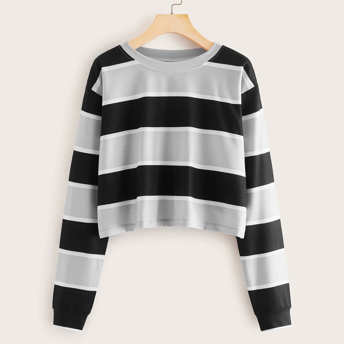 

Striped Drop Shoulder Crop Sweatshirt, Multicolor