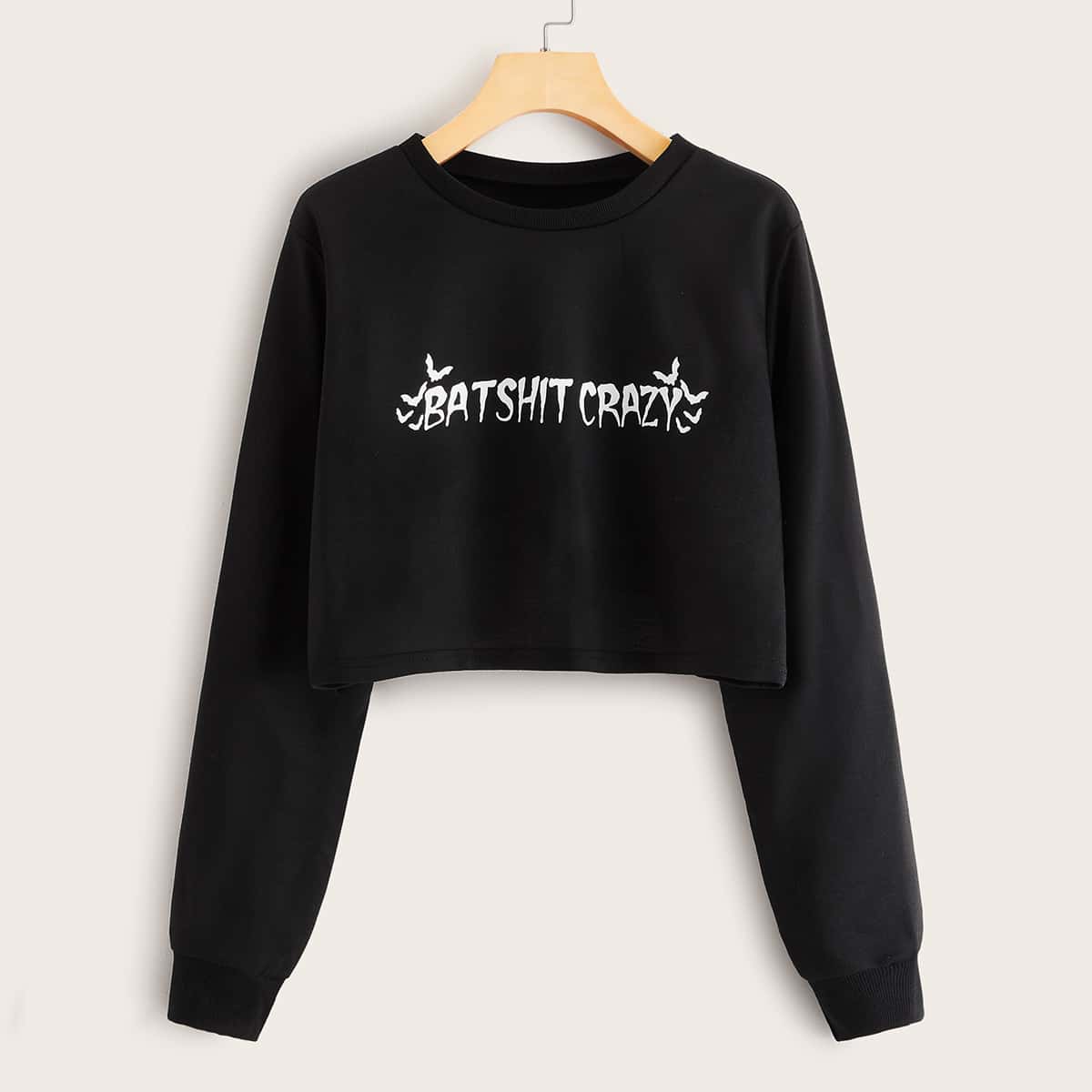 

Letter Graphic Crop Sweatshirt, Black