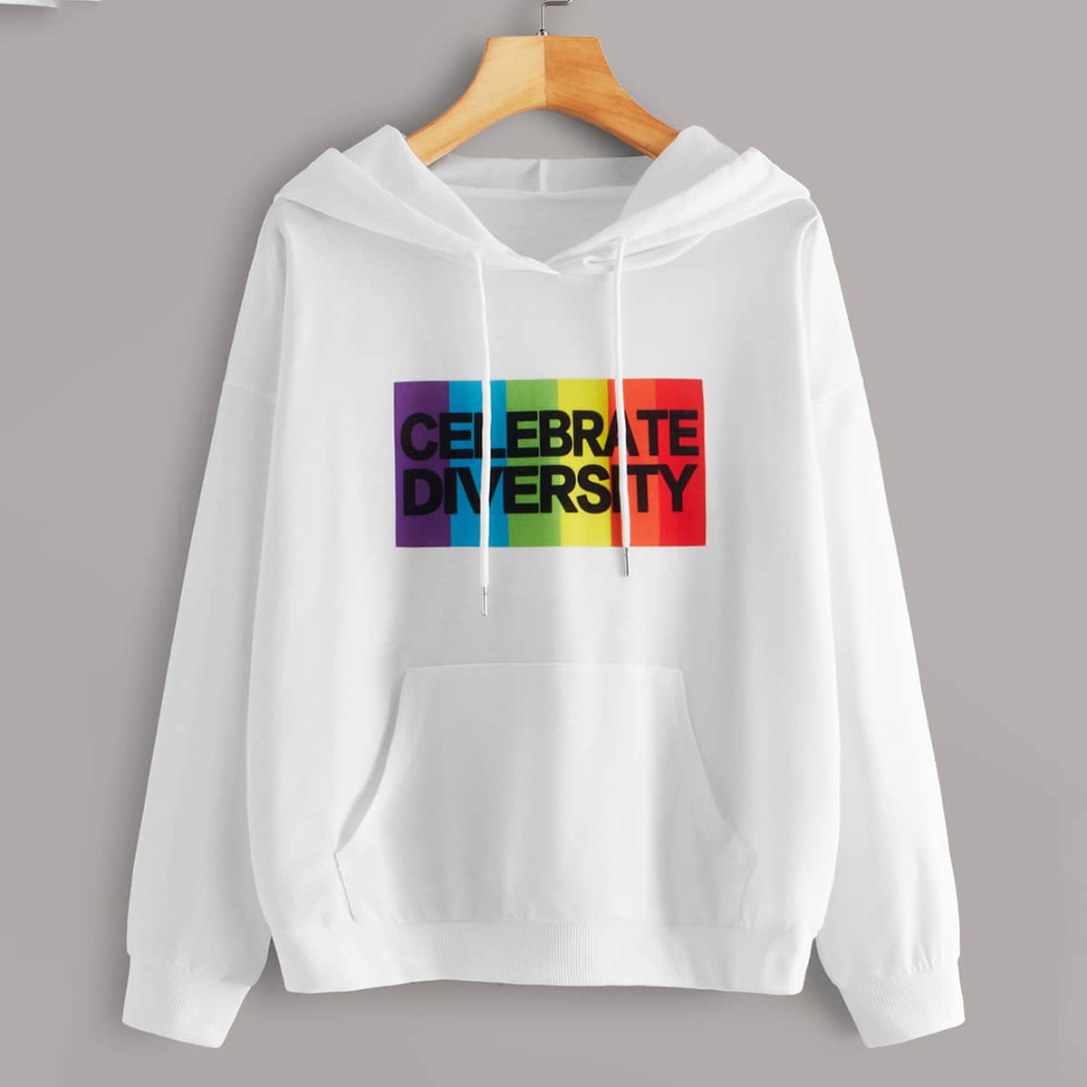 

Letter Graphic Kangaroo Pocket Drawstring Hoodie, White