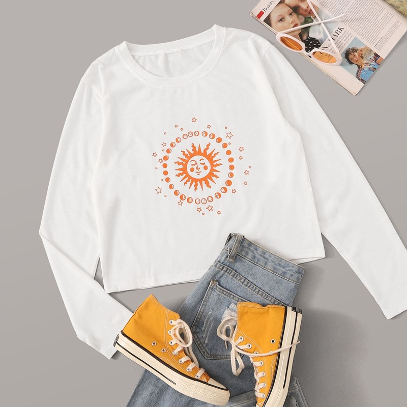 

Galaxy Print Long Sleeve Tee, White