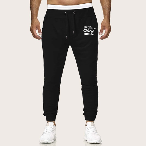 

Men Letter Graphic Drawstring Waist Sweatpants, Black