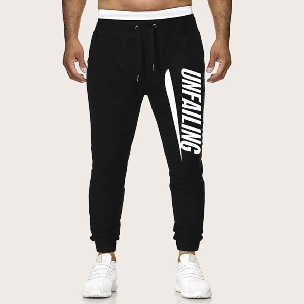 

Men Letter Graphic Drawstring Waist Sweatpants, Black