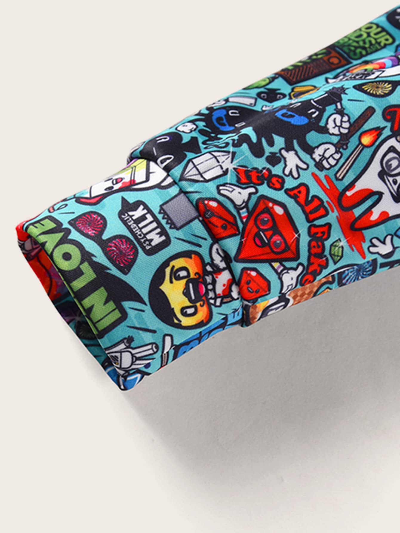 cartoon print drawstring hoodie