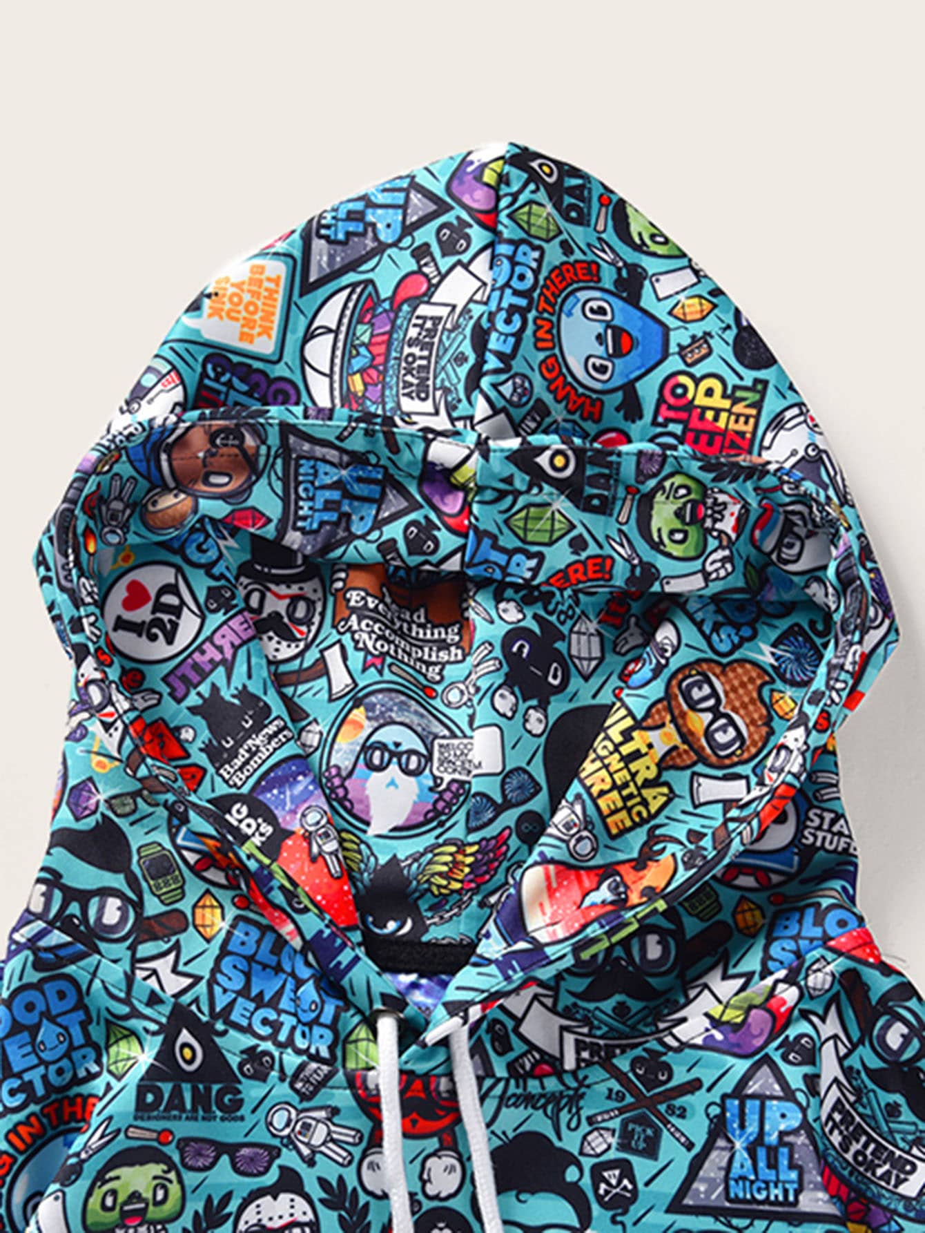 cartoon print drawstring hoodie