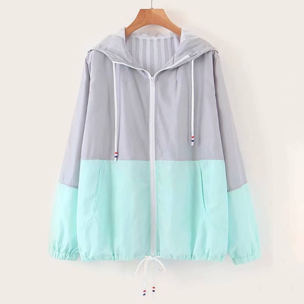 

Two Tone Drawstring Hooded Windbreaker Jacket