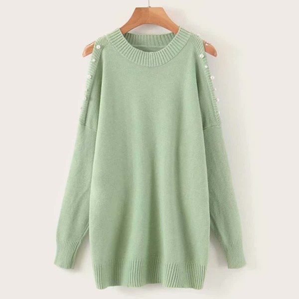 

Pearls Beaded Open Shoulder Sweater
