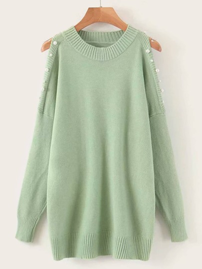 Pearls Beaded Open Shoulder Sweater pictures