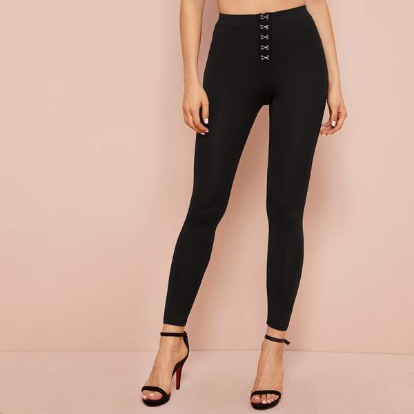 

Hook and Eye Detail Leggings, Black