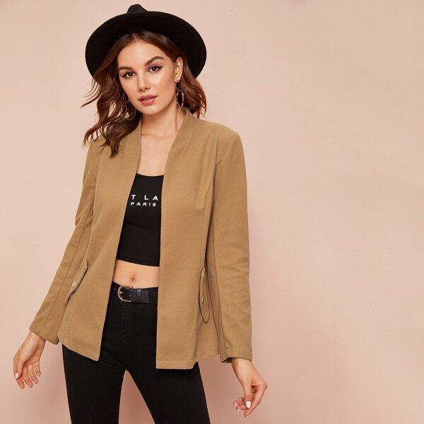 

Button Detail Belted Fleece Coat, Khaki
