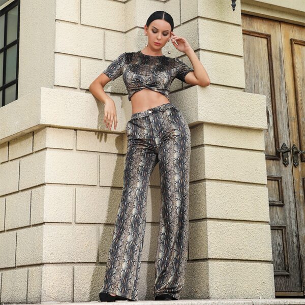 

Missord Snakeskin Print Crop Top & Wide Leg Pants Set