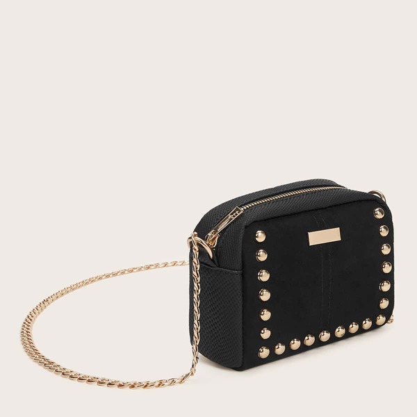 

Mini Studded Decor Chain Crossbody Bag, Black
