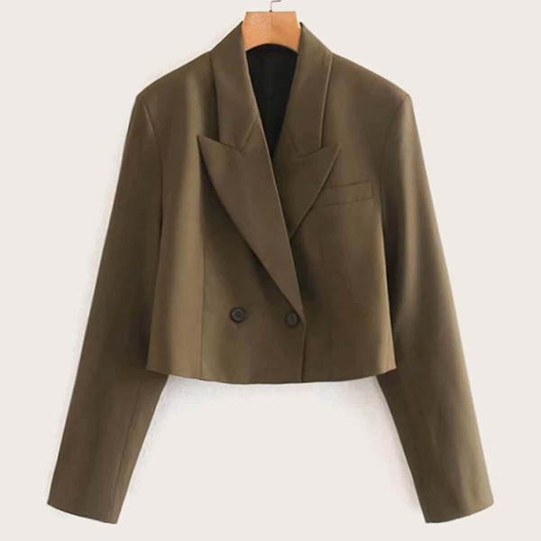 

Double Breasted Lapel Collar Blazer, Army green