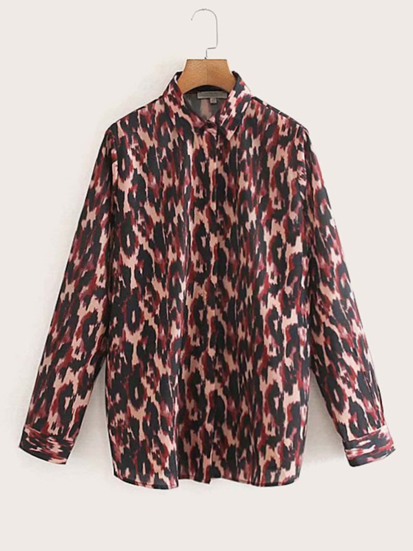

Leopard Print Button Up Blouse, Multicolor