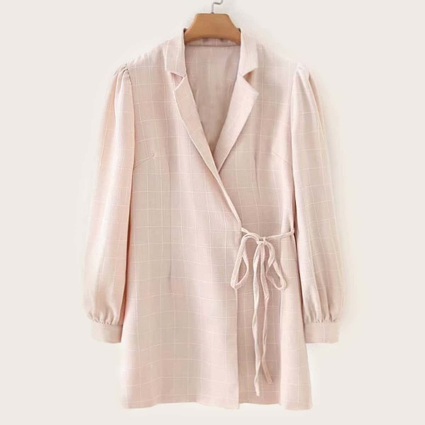 

Plaid Print Knit Side Lapel Collar Dress, Pink