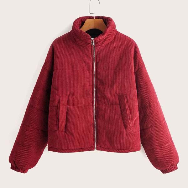 

Solid Zip Up Corduroy Jacket, Red