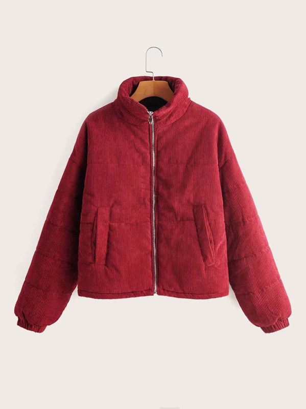 

Solid Zip Up Corduroy Jacket, Red