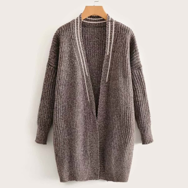 

Ribbed Knit Striped Drop Shoulder Cardigan, Brown