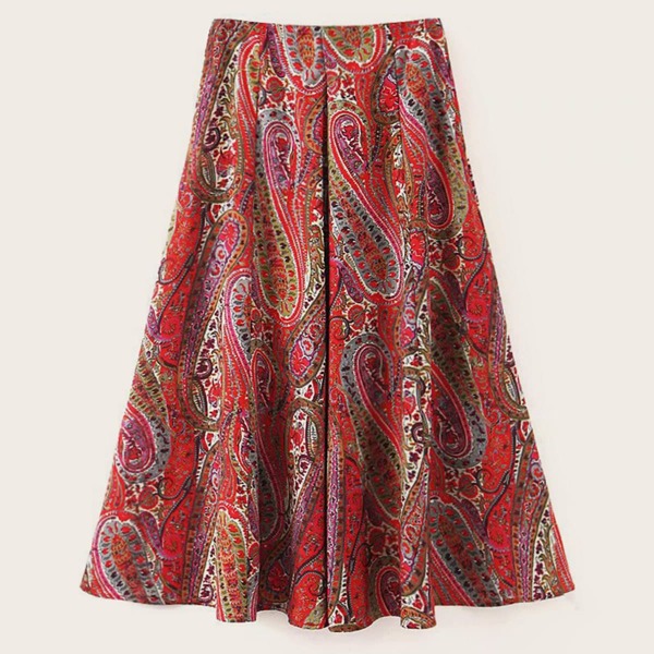 

Paisley Print Zip Back Skirt, Red
