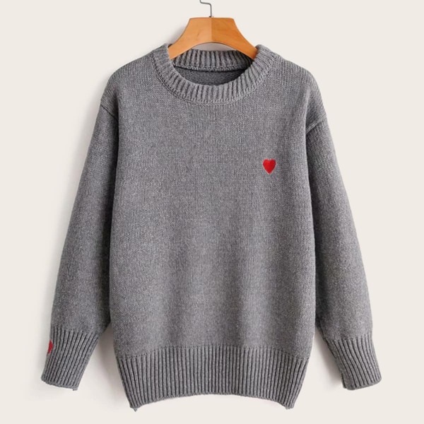 

Heart Embroidered Drop Shoulder Jumper, Grey