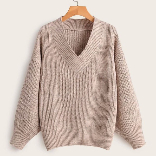 

Ribbed Knit Drop Shoulder Solid Sweater